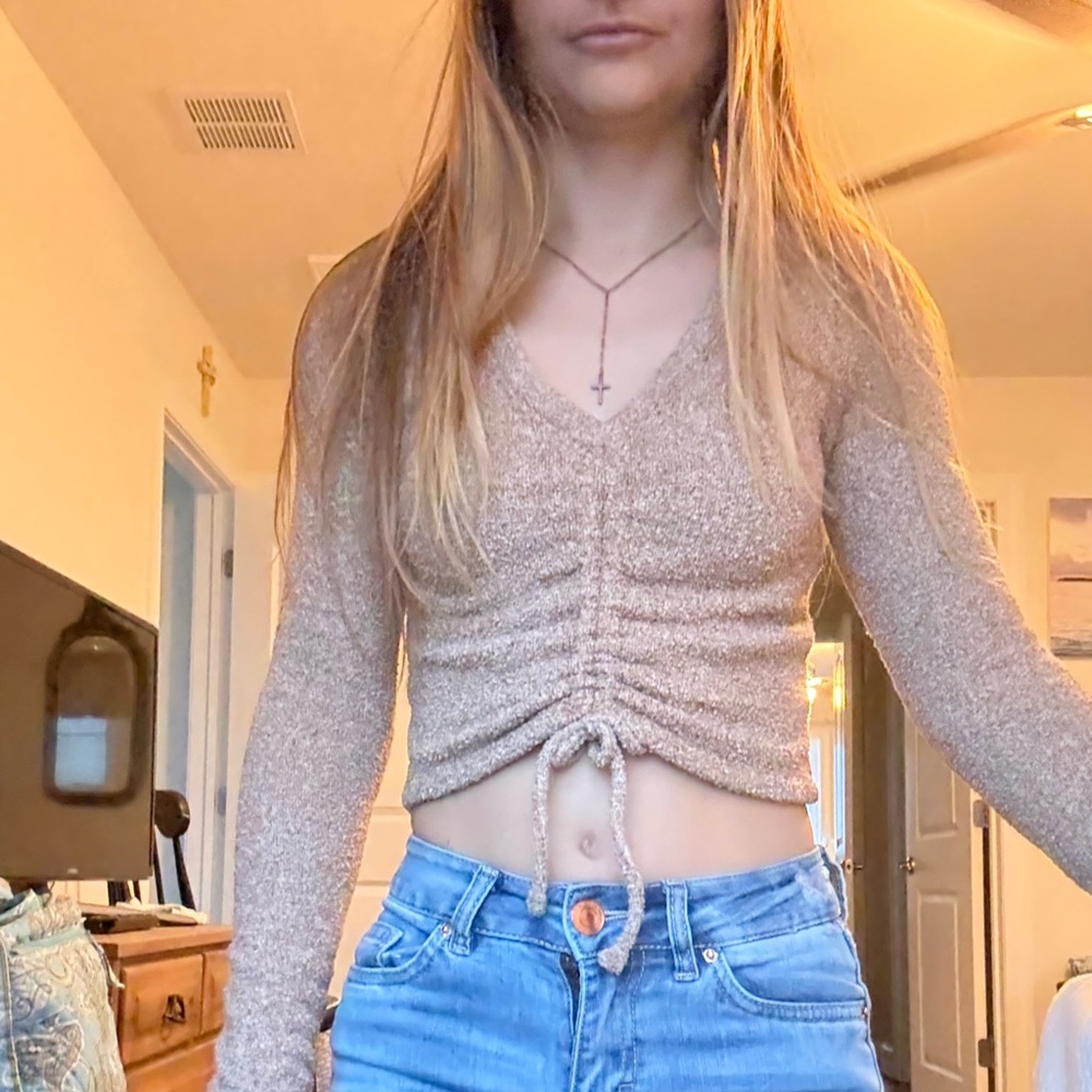Wild Fable Tan Ruched Crop Top